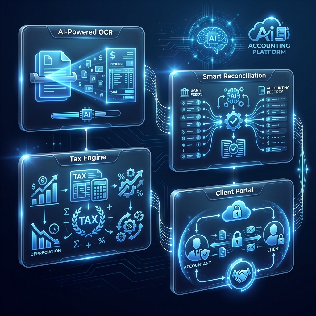 xBav.ai Key Features - OCR, Reconciliation, Tax Engine, Client Portal